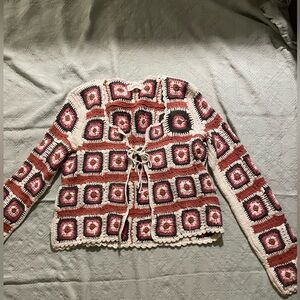 LUCKY BRAND CROCHET TIE-FRONT CARDIGAN